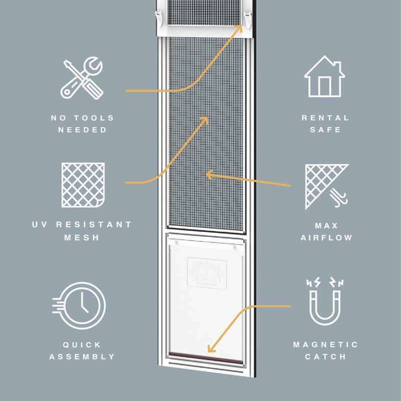 Hakuna V2 Patio Pet Door Screen Insert Panel for Sliding Doors, Fits Door Track Min Ht 55.12" to Max Ht 84.25",UV Resistant Mesh, Locking Magnetic Dog Door, Easy Install and Removal, Small, White - Image 3